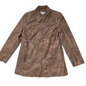 Birch Hill Paisley Jacket Sz M Brown Tapestry Button Front Velvet Burnout EUC